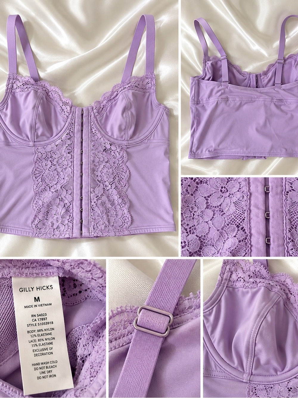Gilly Hicks Lavender Lace Corset Bustier Top Size M